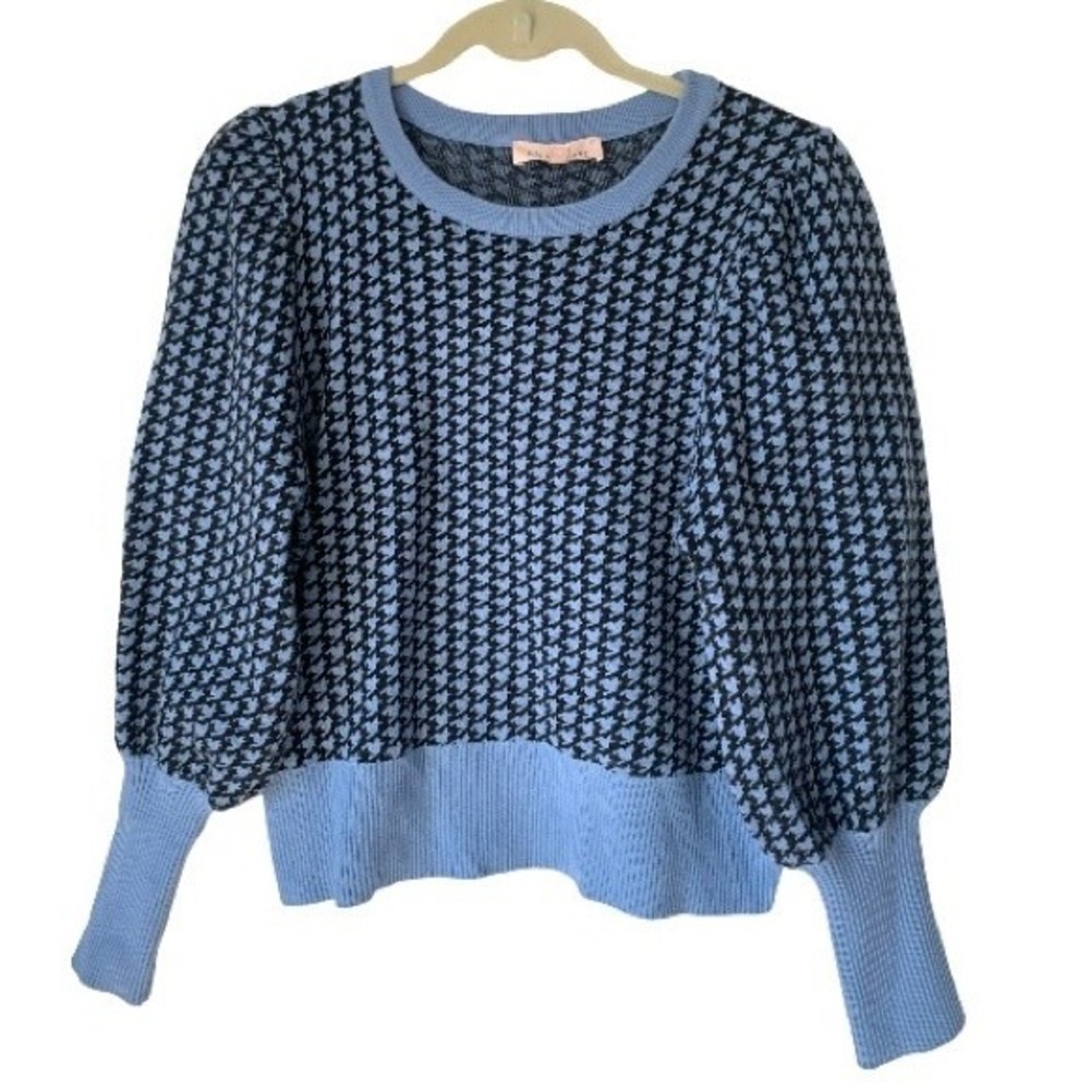 Philosophy Houndstooth Puff Balloon Long Sleeve Sweater Blue & Black Size Large